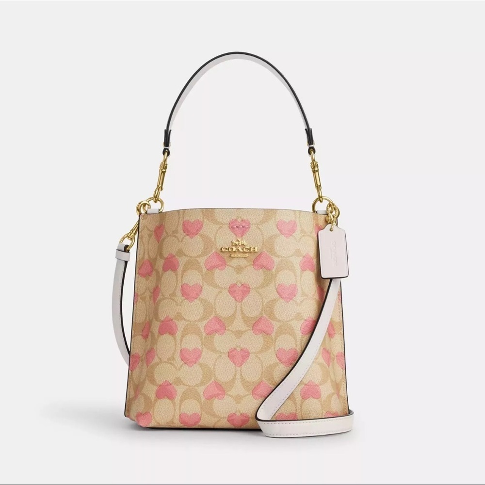 Coach Mollie Bucket Bag 22 In Signature Canvas With Heart Print